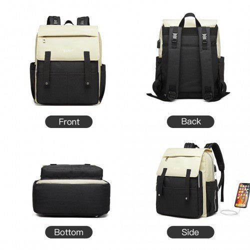 E1970 - Kono Multi Compartment Baby Changing Backpack with USB Connectivity - Black - Easy Luggage