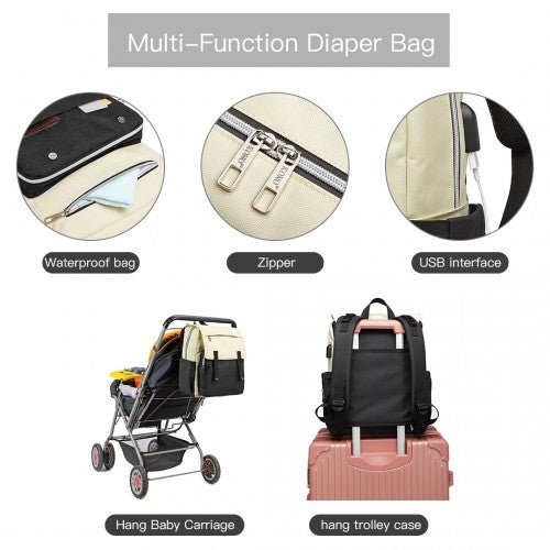 E1970 - Kono Multi Compartment Baby Changing Backpack with USB Connectivity - Black - Easy Luggage