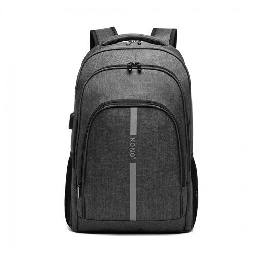 E1972 - Kono Large Backpack with Reflective Stripe and USB Charging Interface - Grey - Easy Luggage