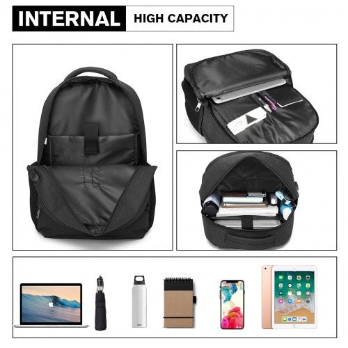 E1978 - Kono Multi Compartment Backpack with USB Connectivity - Black - Easy Luggage