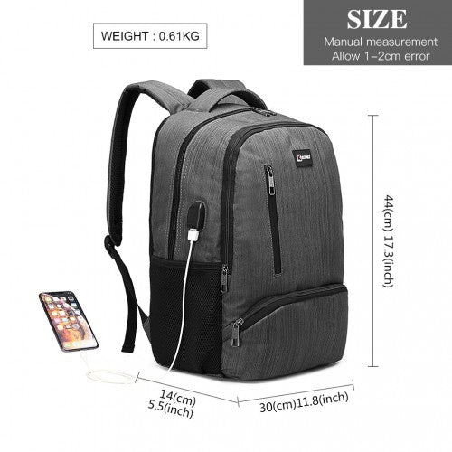 E1978 - Kono Multi Compartment Backpack with USB Connectivity - Grey - Easy Luggage