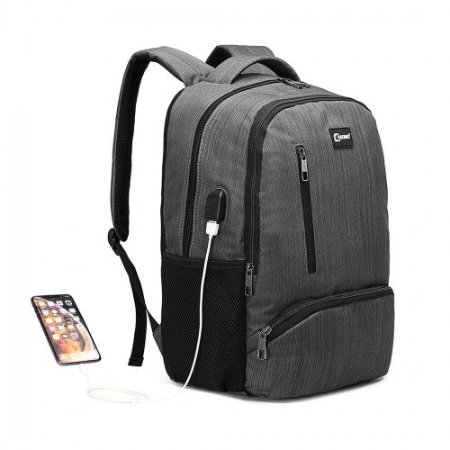 E1978 - Kono Multi Compartment Backpack with USB Connectivity - Grey - Easy Luggage
