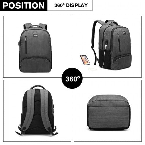 E1978 - Kono Multi Compartment Backpack with USB Connectivity - Grey - Easy Luggage