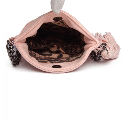E6845 - Miss Lulu Leather Look Chain Shoulder Bag with Tassel Pendant - Pink - Easy Luggage