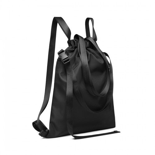 E6912 - Kono Nylon Multi Way Drawstring Backpack Shoulder Bag - Black - Easy Luggage