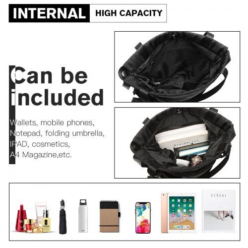 E6912 - Kono Nylon Multi Way Drawstring Backpack Shoulder Bag - Black - Easy Luggage