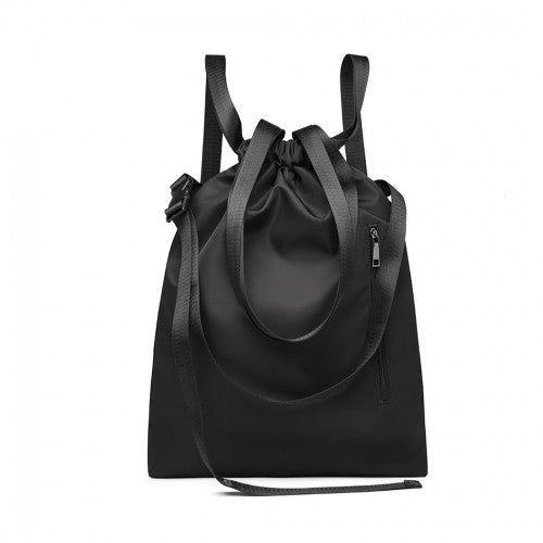 E6912 - Kono Nylon Multi Way Drawstring Backpack Shoulder Bag - Black - Easy Luggage