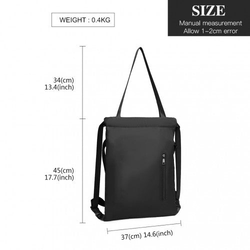 E6912 - Kono Nylon Multi Way Drawstring Backpack Shoulder Bag - Black - Easy Luggage