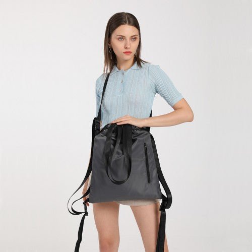 E6912 - Kono Nylon Multi Way Drawstring Backpack Shoulder Bag - Grey - Easy Luggage