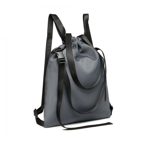 E6912 - Kono Nylon Multi Way Drawstring Backpack Shoulder Bag - Grey - Easy Luggage