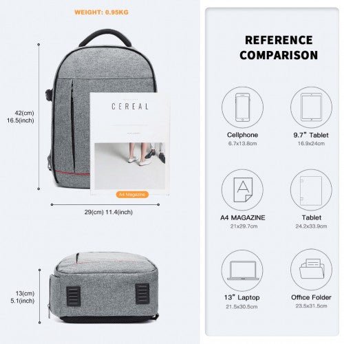 E6928 - Kono Water Resistant Shockproof DSLR Camera Backpack - Light Grey - Easy Luggage