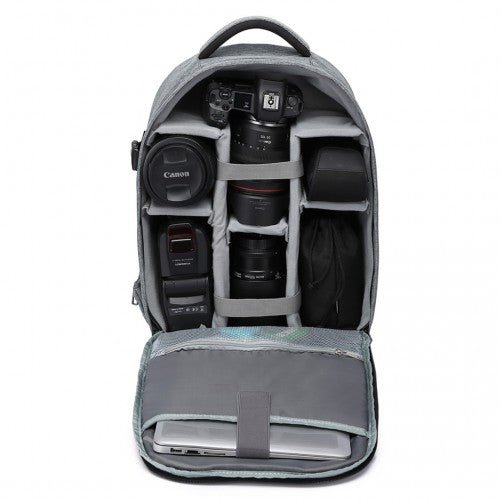 E6928 - Kono Water Resistant Shockproof DSLR Camera Backpack - Light Grey - Easy Luggage