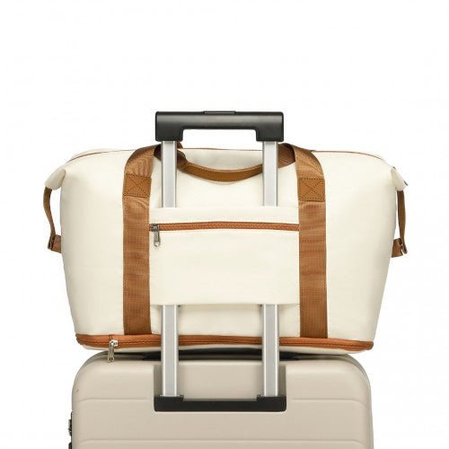 EA2212 - Kono Two Pieces Expandable Durable Waterproof Travel Duffel Bag Set - Beige And Brown - Easy Luggage