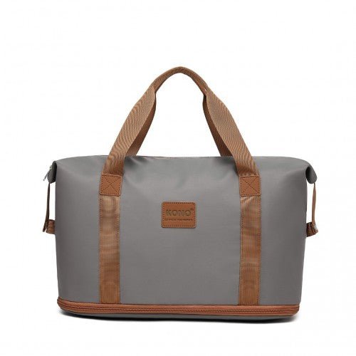 EA2212 - Kono Two Pieces Expandable Durable Waterproof Travel Duffel Bag Set - Grey And Brown - Easy Luggage