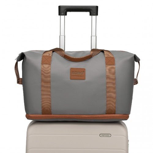 EA2212 - Kono Two Pieces Expandable Durable Waterproof Travel Duffel Bag Set - Grey And Brown - Easy Luggage