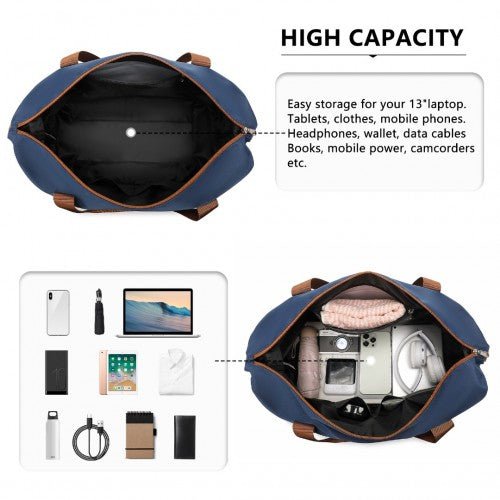 EA2212 - Kono Two Pieces Expandable Durable Waterproof Travel Duffel Bag Set - Navy And Brown - Easy Luggage