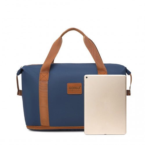 EA2212 - Kono Two Pieces Expandable Durable Waterproof Travel Duffel Bag Set - Navy And Brown - Easy Luggage