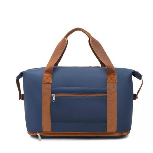 EA2212 - Kono Two Pieces Expandable Durable Waterproof Travel Duffel Bag Set - Navy And Brown - Easy Luggage