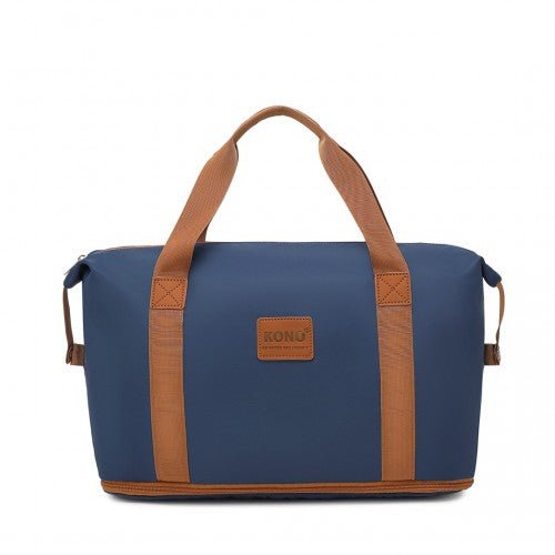 EA2212 - Kono Two Pieces Expandable Durable Waterproof Travel Duffel Bag Set - Navy And Brown - Easy Luggage