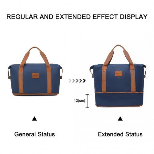 EA2212 - Kono Two Pieces Expandable Durable Waterproof Travel Duffel Bag Set - Navy And Brown - Easy Luggage