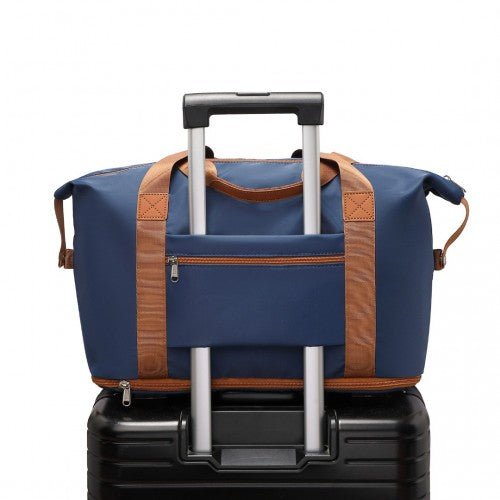 EA2212 - Kono Two Pieces Expandable Durable Waterproof Travel Duffel Bag Set - Navy And Brown - Easy Luggage