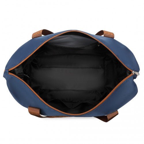 EA2212 - Kono Two Pieces Expandable Durable Waterproof Travel Duffel Bag Set - Navy And Brown - Easy Luggage