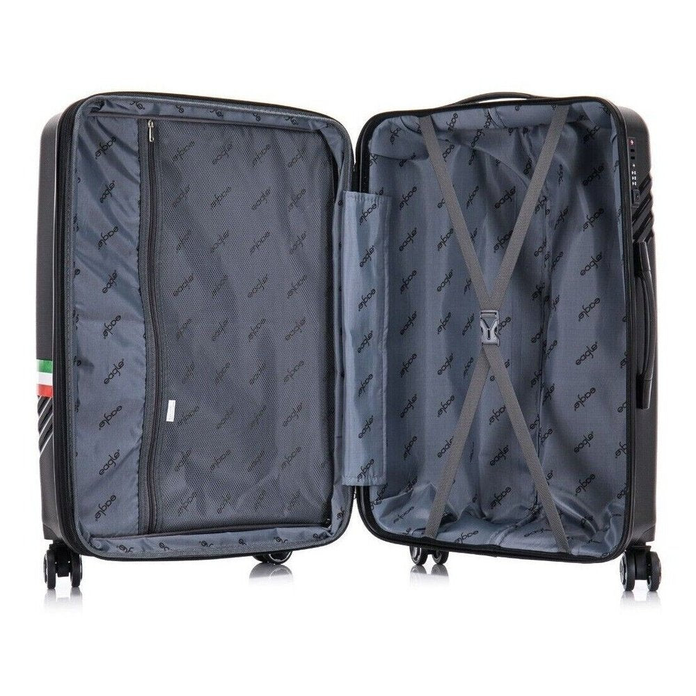 Eagle Hard Shell PP Suitcase Expandable Trolley Travel Case TSA Hand Cabin Black - Easy Luggage