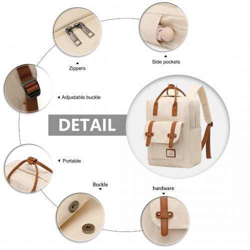 EB2211 - Kono Casual Daypack Lightweight Backpack Travel Bag - Beige And Brown - Easy Luggage
