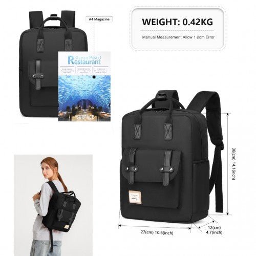 EB2211 - Kono Casual Daypack Lightweight Backpack Travel Bag - Black - Easy Luggage