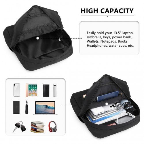 EB2211 - Kono Casual Daypack Lightweight Backpack Travel Bag - Full Black - Easy Luggage