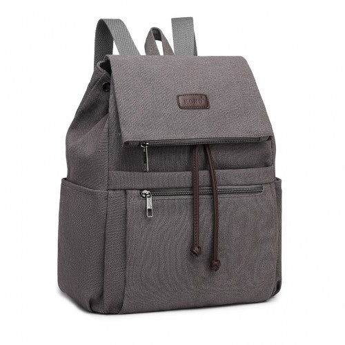 EB2233 - Kono Canvas Clamshell Drawstring School Backpack - Grey - Easy Luggage