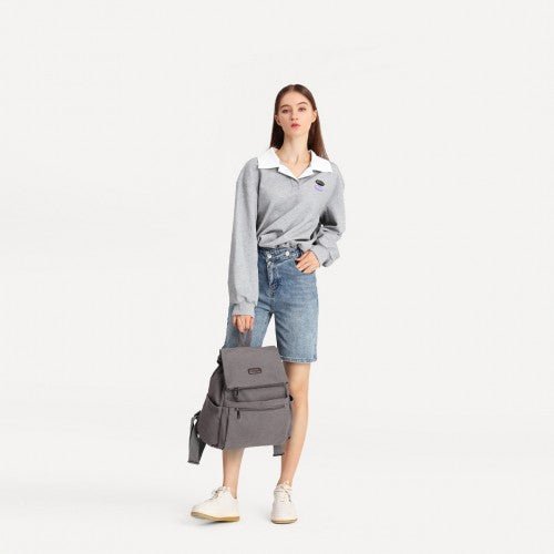 EB2233 - Kono Canvas Clamshell Drawstring School Backpack - Grey - Easy Luggage