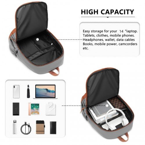 EB2325 - Kono Contrasting Colors Waterproof Casual Backpack With Laptop Compartment - Grey - Easy Luggage