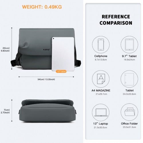 EB2340 - KONO Modern PVC Coated Water - Resistant Crossbody With Versatile Carrying Options - Grey - Easy Luggage