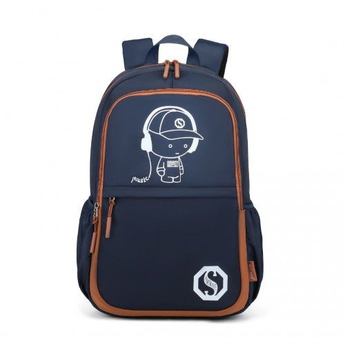 EB2363 - Kono Lightweight & Glow - in - the - Dark 3 - Piece Laptop Backpack Set with Crossbody Bag and Pencil Case - Navy And Brown - Easy Luggage
