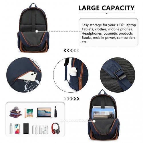 EB2363 - Kono Lightweight & Glow - in - the - Dark 3 - Piece Laptop Backpack Set with Crossbody Bag and Pencil Case - Navy And Brown - Easy Luggage