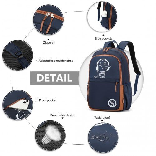 EB2363 - Kono Lightweight & Glow - in - the - Dark 3 - Piece Laptop Backpack Set with Crossbody Bag and Pencil Case - Navy And Brown - Easy Luggage