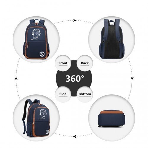 EB2363 - Kono Lightweight & Glow - in - the - Dark 3 - Piece Laptop Backpack Set with Crossbody Bag and Pencil Case - Navy And Brown - Easy Luggage
