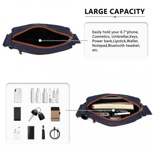 EB2363 - Kono Lightweight & Glow - in - the - Dark 3 - Piece Laptop Backpack Set with Crossbody Bag and Pencil Case - Navy And Brown - Easy Luggage