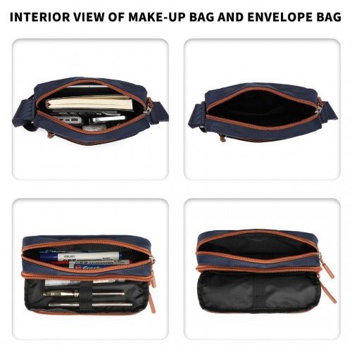 EB2363 - Kono Lightweight & Glow - in - the - Dark 3 - Piece Laptop Backpack Set with Crossbody Bag and Pencil Case - Navy And Brown - Easy Luggage