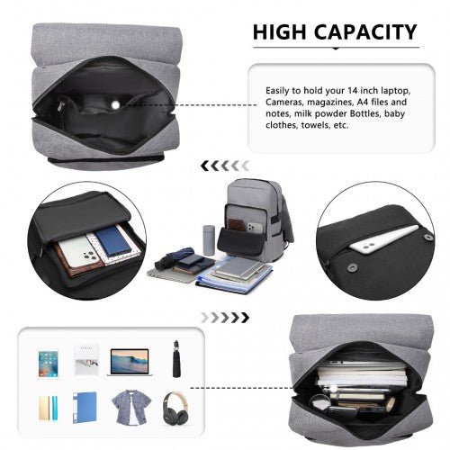 EG2032 - Kono Smart Practical Backpack with USB Chargable Interface - Grey - Easy Luggage