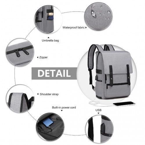 EG2032 - Kono Smart Practical Backpack with USB Chargable Interface - Grey - Easy Luggage