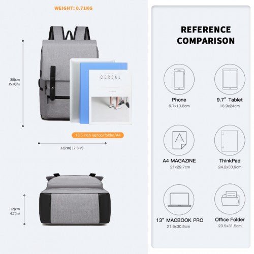 EG2032 - Kono Smart Practical Backpack with USB Chargable Interface - Grey - Easy Luggage