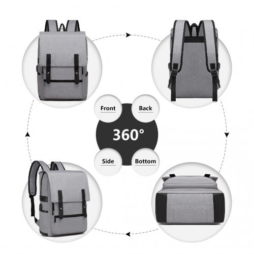EG2032 - Kono Smart Practical Backpack with USB Chargable Interface - Grey - Easy Luggage