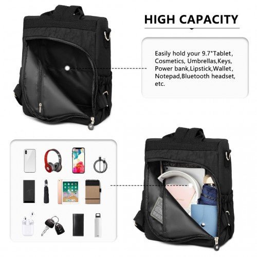 EH2107 - Kono Multi Way Anti - theft Waterproof Backpack Shoulder Bag - Black - Easy Luggage