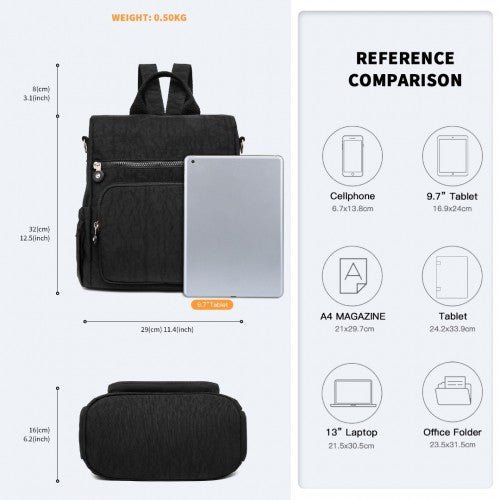 EH2107 - Kono Multi Way Anti - theft Waterproof Backpack Shoulder Bag - Black - Easy Luggage