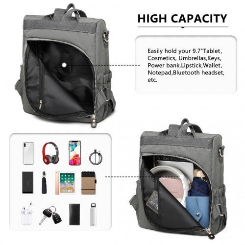 EH2107 - Kono Multi Way Anti - theft Waterproof Backpack Shoulder Bag - Grey - Easy Luggage