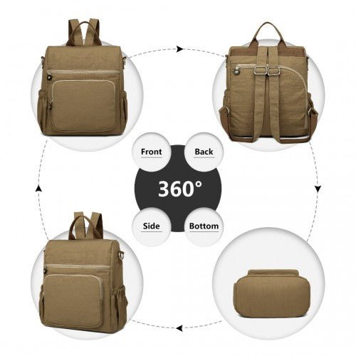 EH2107 - Kono Multi Way Anti - theft Waterproof Backpack Shoulder Bag - Khaki - Easy Luggage