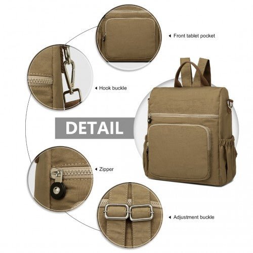 EH2107 - Kono Multi Way Anti - theft Waterproof Backpack Shoulder Bag - Khaki - Easy Luggage