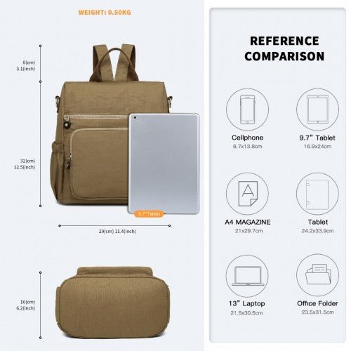 EH2107 - Kono Multi Way Anti - theft Waterproof Backpack Shoulder Bag - Khaki - Easy Luggage